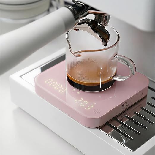 ShanSon Mini Coffee Scale with Timer,0.1g High Precision Espresso Scale,2kg/0.1g Digital Kitchen Scale with Flow Rate,USB-C Rechargeable,Waterproof Surface,Auto Timer for Pour Over & Espresso,Pink