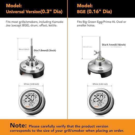 ProTemp S1 Patented Smart Grill Gauge Thermometer Hub Wi-Fi and Bluetooth for Weber Kamado Joe Grills Smoker Offset Replacement Accessories (Universal Version 3.5"length 0.3"Dia not for Big Green Egg)