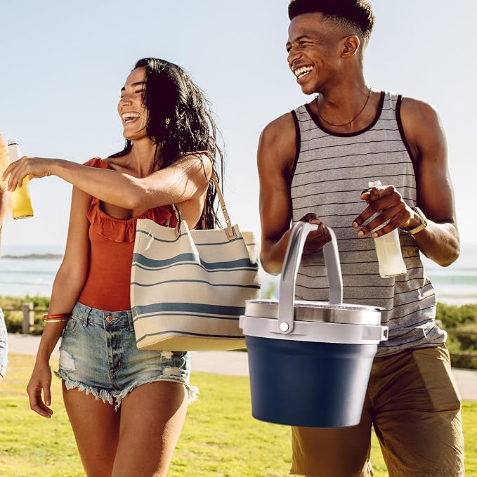 COKTIK 7L Insulated Ice Bucket with Lid,Double Wall Vacuum Stainless Steel Beverage Bucket Keeps Frozen Longer,Holds 6 Longnecks or 3 Bottles of Wine,for Cocktail, Champagne(No Accessories, Navy)