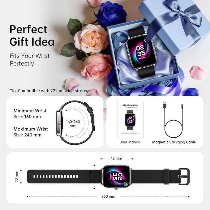 Gydom Smart Watch for Women and Men, 1.85" HD Fitness Trackers for iPhone/Android/Samsung (Answer/Make Calls), Heart Rate/Sleep/SpO2 Monitor, 101+ Sports Modes, IP68 Waterproof, 2 Bands, Black