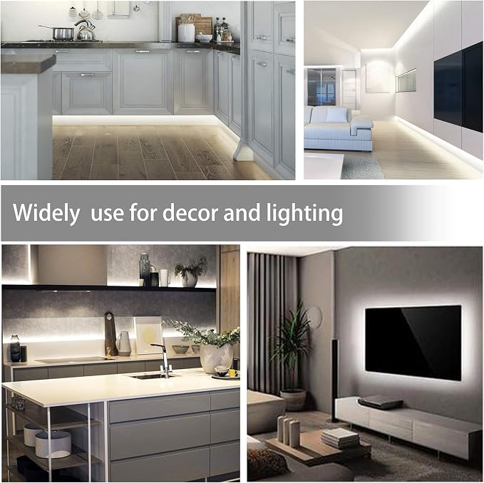 MYPLUS 65.6FT White Strip Lights, Dimmable LED Tape Light 6500K Bright Daylight White, Flexible Under Cabinet Lights with 1200 LEDs and UL Listed Safety Power Supply for Room,Kitchen and décor