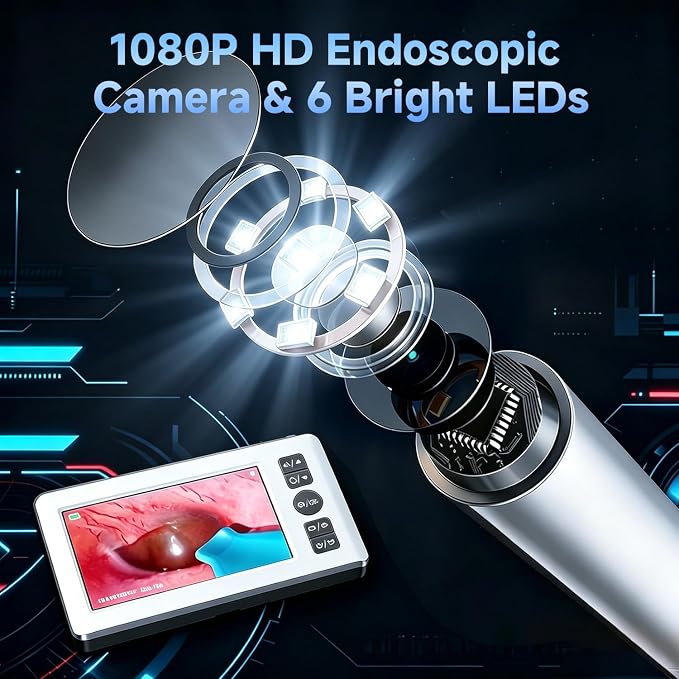 AURTEC Digital Otoscope Ear Camera with 4.3" IPS 1080P HD Screen, Ear Wax Cleaner, 2500mAh Rechargeable Battery, Dual Mode (Built-in Screen & Phone Connection), 6 LED Lights and Soft Silicone Tips