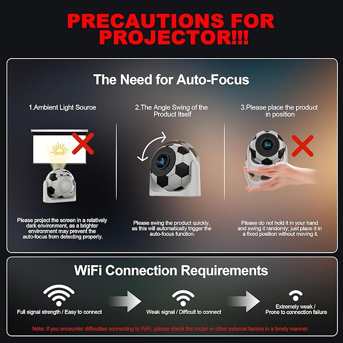 Mini Projector with WiFi & Bluetooth, 1080P 4K Support Smart Projector Portable 180° Rotatable Auto Focus & Keystone Voice Remote Control, Football Movie Home Theater Outdoor Bedroom Use