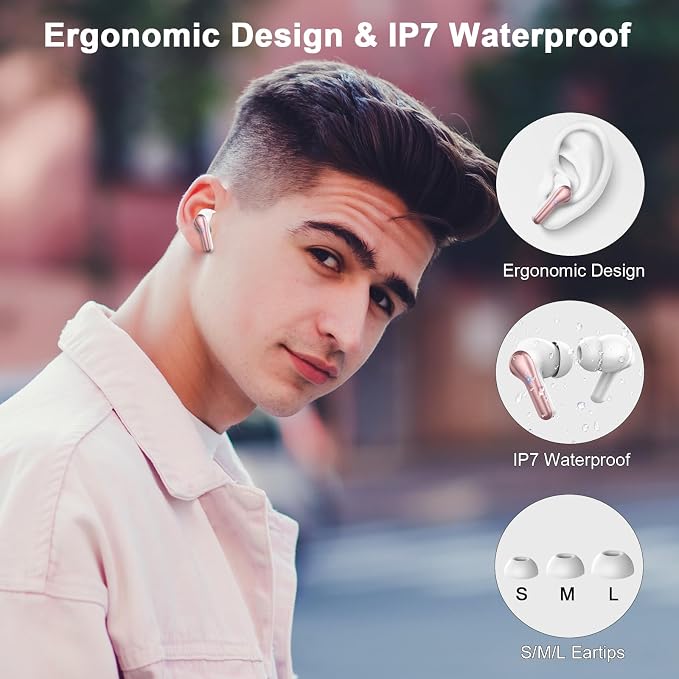 Jxrev 2026 Upgraded Wireless Earbuds, 50H Playtime Bluetooth 5.4 Headphones with 4 ENC Noise Cancelling Mics, IP7 Waterproof in Ear Earphones, LED Display Fast Charging Case, HiFi Stereo Deep Bass