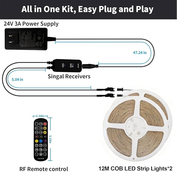 80ft COB RGB+IC LED Strip Lights, Bright Dream Color COB LED Light Strip with RF Remote App Control Music Sync Color Changing for Game Room Bedroom Kitchen Lighting Home Decor(2 Rolls)