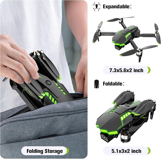 Drone with Camera 1080P for Kids and Adults, Foldable Drone with Brushless Motor RC Quadcopter, Toys for Boys and Men Birthday Gifts (Green)