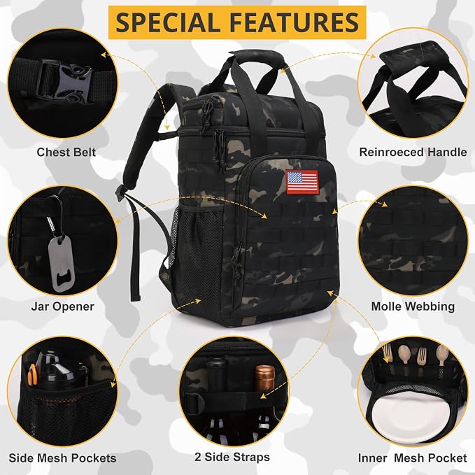 Tactical Backpack Cooler,Lunch Backpack for Men Adults Work with Handle,Soft Cooler Backpack Insulated Waterproof Leak Proof