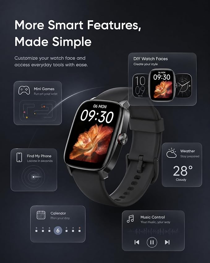 Smart Watch for Men Women, 1.85" HD Touch Screen Smartwatch with Bluetooth Answer/Make Calls, Fitness Tracker Compatible with iPhone Samsung Android iOS Black