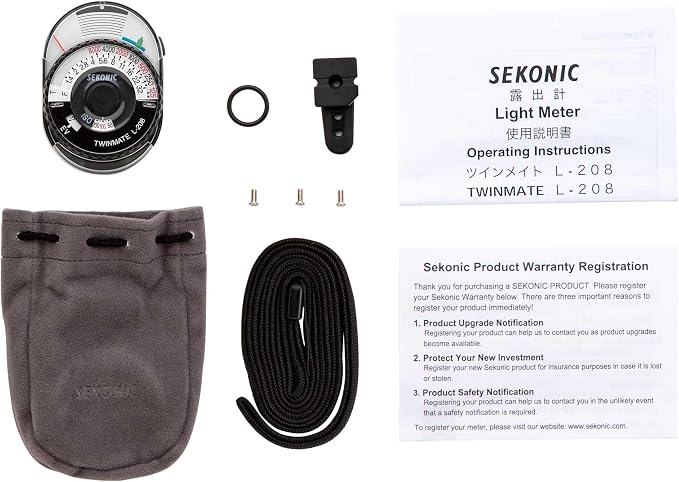 Sekonic L-208 Twin Mate Analog Incident & Reflected Light Meter, Compact Handheld Exposure Meter with Sliding Lumisphere, Shoe Mount, Instant Dial Readout for Film & Digital Photography