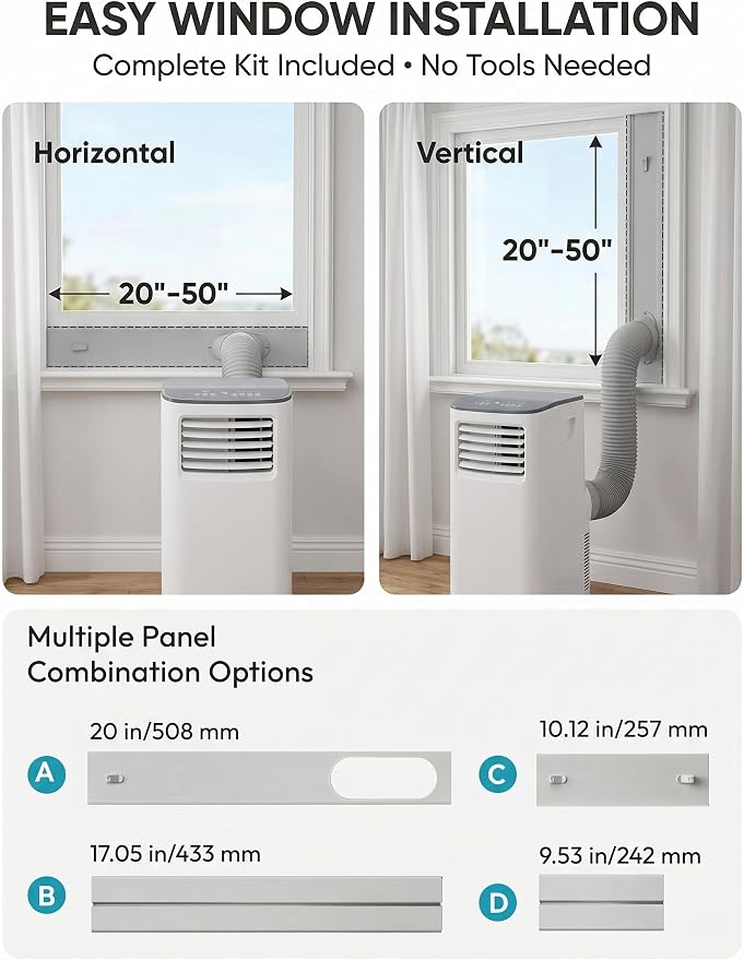 8000 BTU Portable Air Conditioners with Cooling, Dehumidifying, and Fan Functions, White Body with Cool Grey Top Cover, Perfect for Rooms Up to 350 Sq Ft, Quiet Mode, Energy-Saving 24-Hour Timer