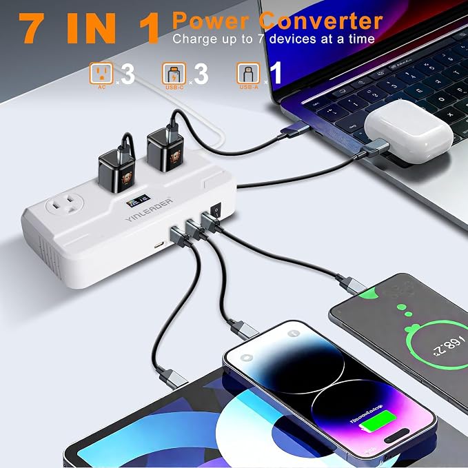 Yinleader Step Down 220V to 110V Voltage Converter Travel Adapter for Hair Straightener/Curling Iron with USB-C (20W PD) and UK/AU/EU Worldwide Plug Adapter (250W)