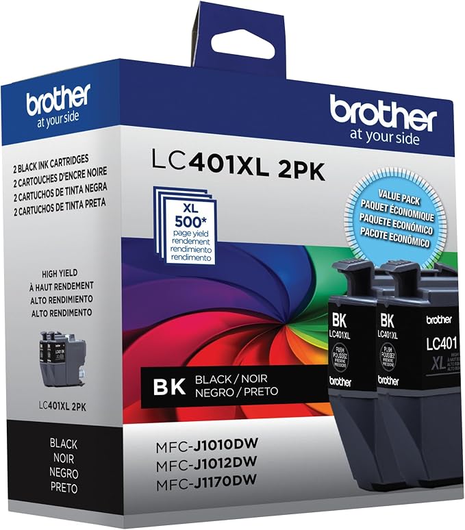 Brother Genuine LC401XL 2PK High Yield 2-Pack Black Ink Cartridges
