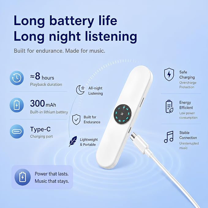 Bone Conduction Bluetooth Pillow Speaker for Sleeping, Privacy Portable Under Pillow Machine Perfect for Side Sleepers with Stereo Bass-30/60Min Timer, Volume Control, TF Function (White)