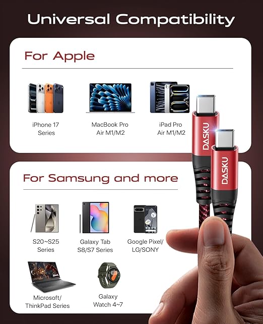 USB C to C Cable 6FT, 2 Pack USB C Cable Fast Charging 60W, USBC to USBC Cable Upgraded Extra Durable Braided USB C Cord Compatible with iPhone 17 16 15 Pro Max,Samsung Galaxy S10, LG and More-Red