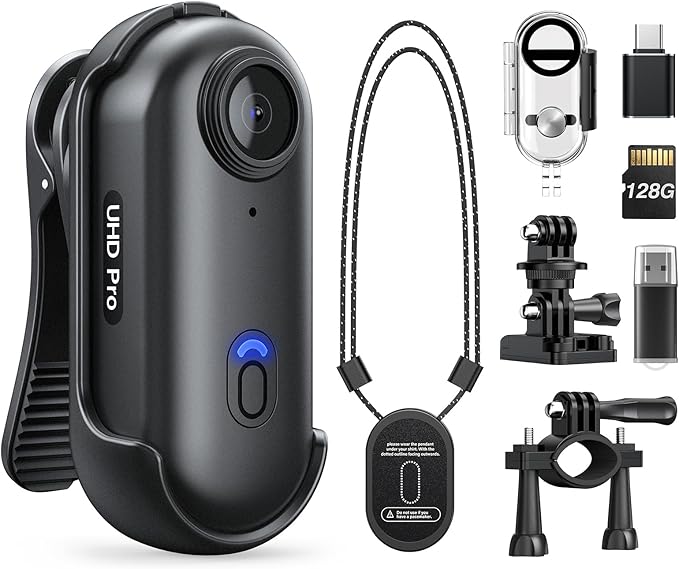 Z10 4K Action Camera, 128GB Wearable Sports Camera with Waterproof Case, Magnetic Clip, and Quick-Mount Accessories, Small Body Cam for Cycling, Diving, Travel (No WiFi No Bluetooth