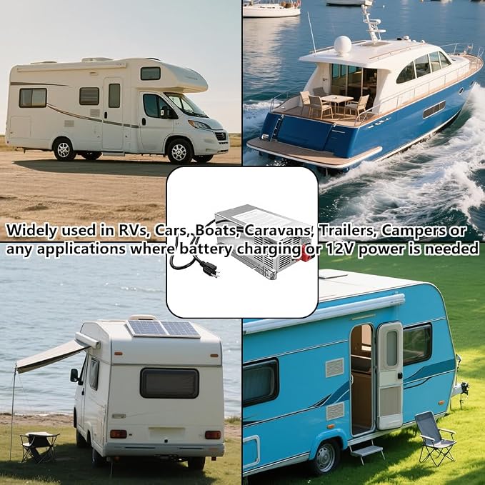 WF-9875 75 Amp Power Converter Deck Mount Charger WF-9875-AD-CB Compatible with RV Trailer Camper Car Boat WF-9800 Series Power WF-9875-MBA WF-9875-LIS Three-Stage Converter Charger 13.2-14.6V DC