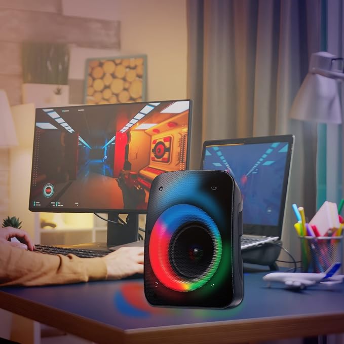 Coby Wireless Bluetooth Speaker, Portable Speaker with 11 LED Light Modes, Built-in Mic Input, and FM Radio for Outdoor Use, Rechargeable Battery, Micro USB, AUX Port, and TF Card Slot, 7-Hour Play