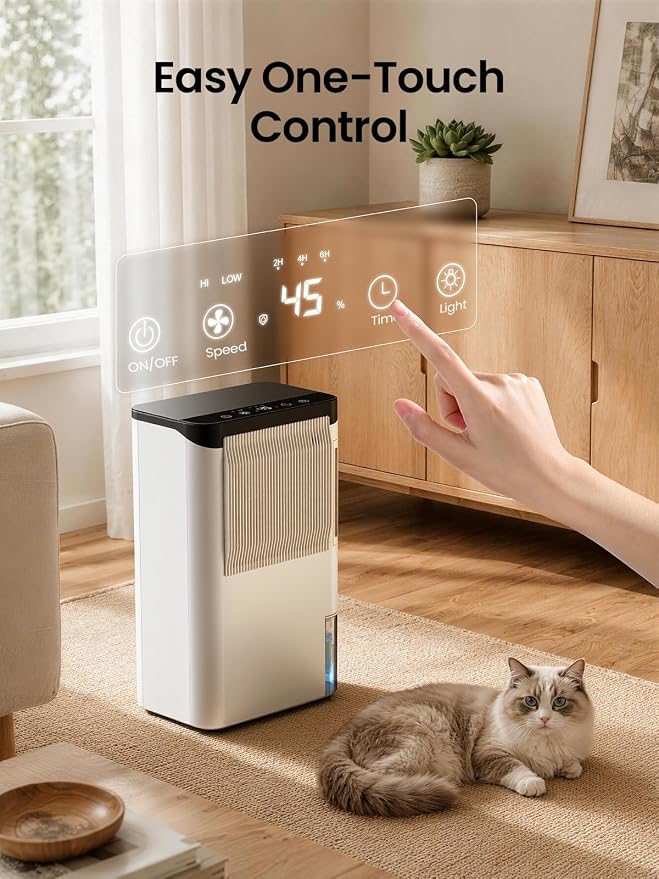 Dehumidifiers for Home 1500 Sq.Ft, 2.5L Tank, 35dB Quiet, New Rotary Technology Dehumidifier with Drain Hose, Works Down to 1°C/34°F, Auto Shutoff, Ideal for Basement Bedroom Bathroom RV Closet