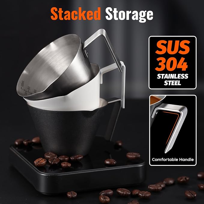 YARRAMATE Silver Powerful Milk Frother Wand & 3.4 oz/100ML Metal Measuring Cups