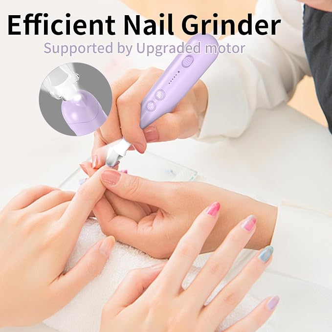 Cordless Electric Nail File Set, Rechargeable Pedicure Tools for feet, Professional Manicure Pedicure Kit 5 Speeds Hand Foot Care Nail Drill for Thick Nail Toenail Cuticle Women Men Pets, Oil-Purple