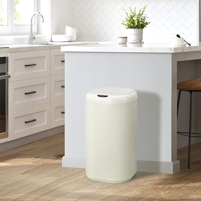 GarveeHome 8 gal Motion Sensor Trash Can with Lid, Automatic Kitchen Garbage Can Touchless, 30 L Smart Stainless Steel Waste Bin for Home Office Kitchen Bathroom, Beige