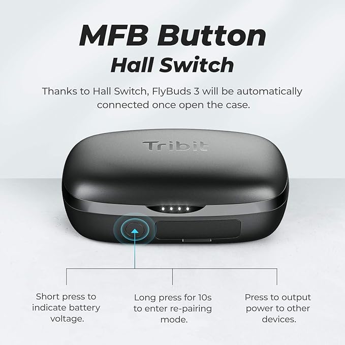 Tribit Wireless Earbuds, 110H Playtime Bluetooth 5.3 IPX8 Waterproof Touch Control True Wireless Bluetooth Earbuds with Mic Earphones in-Ear Deep Bass Built-in Mic Bluetooth Headphones, FlyBuds 3