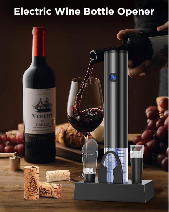 Newise Rechargeable Electric Wine Gift Set: Wine Opener, Aerator, Vacuum Stoppers & Foil Cutter - Luxury Wine Lovers Gifts for Women Men