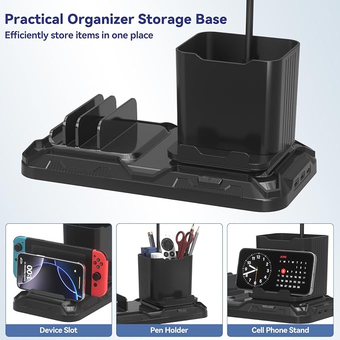 KDD Headset Stand with Charging Station & Desk Lamp with USB Charger Ports
