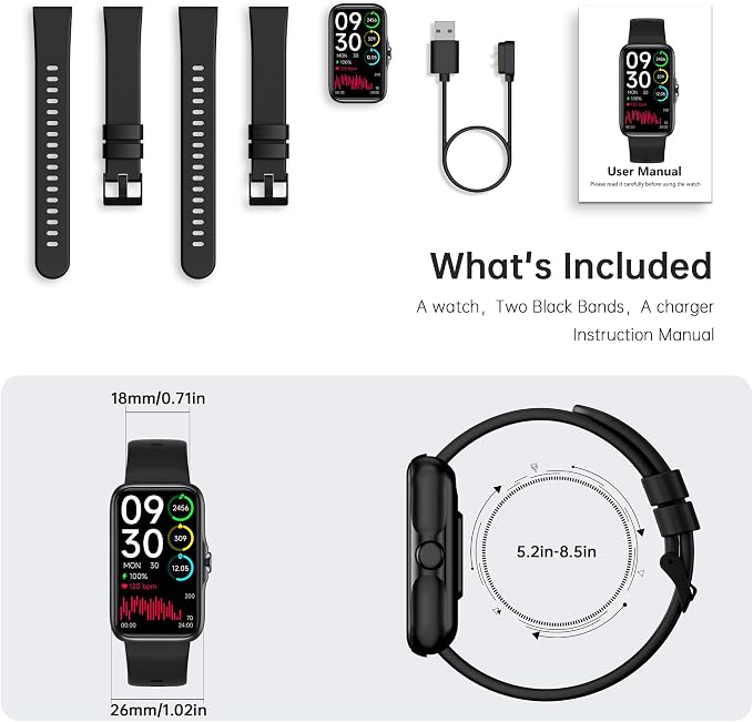 Health Fitness Tracker, Smart Watch with 24/7 Heart Rate and Blood Oxy-gen Monitor, Sleep Tracker with IP68 Waterproof, Activity Tracker Pedometer Step Counter for Women Men