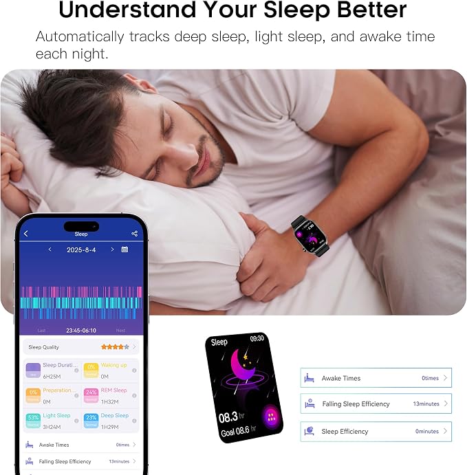 Yowow BIT Smart Watch for Men Women, 2.04" AMOLED Fitness Tracker with Bluetooth Call, Heart Rate SpO2 Blood Pressure HRV Sleep Stress, 150 Sports Modes, IP68 Waterproof for Android iOS (Brown)
