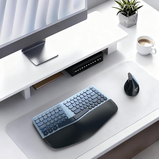 MOFII Wireless Ergonomic Keyboard & Mouse Combo – Split Curved Keyboard with Wrist Rest (All-Day Comfort) + Wireless Vertical Ergonomic Optical Mouse, Compatible with PC/Laptop/Desktop- Blue Gradient