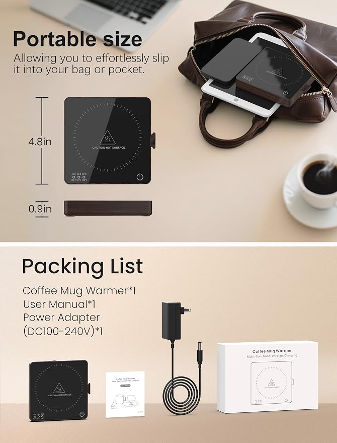 Coffee Mug Warmer with 15W Wireless Phone Charger & 3A USB Charging Port, 3 Temp Settings & 8H Auto Shut Off, Candle Warmer Plate for Heating Coffee, Milk, Tea & Candles,Valentine's Day Gift(Wood)
