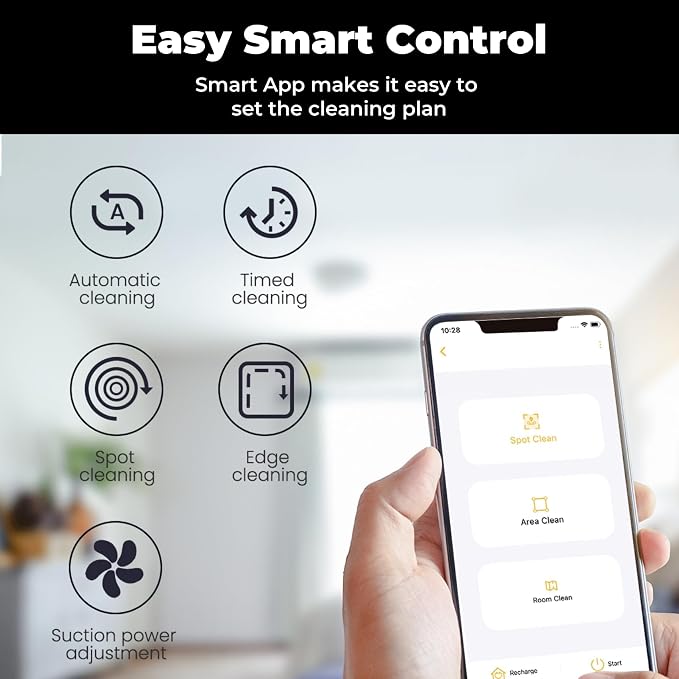 Robot Vacuum and Mop Combo, Slim 2-in-1 Vacuum Robotic with Strong Suction, Auto-Charging, Scheduling, Smart Robot Vacuum Cleaner Ideal for Pet Hair, Hard Floors & Low-Pile Carpets