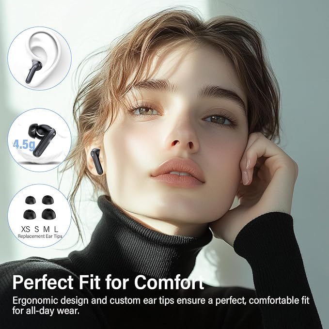 Hybrid Active Noise Canceling Wireless Earbuds, 6 Mics ENC Clear Call Ear Buds, Hi-Res Audio Deep Bass Bluetooth 5.4 Headphones, 48H Playtime, IP7, 8 EQ Modes, Multipoint Connection (Black)