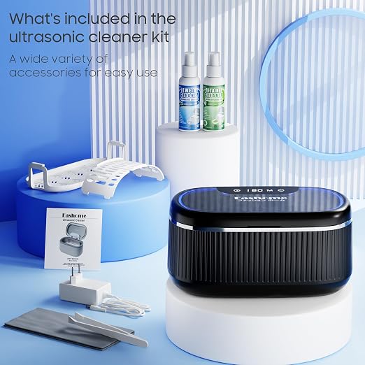 Ultrasonic Jewelry Cleaner, 45kHz Retainer Cleaner Machine for Ring, Silver, Glasses & Denture with 2x100ml Solution, 3 Power & 5 Timer, 304 Stainless Steel Tank, Sonic Cleaner for Home, Jewelry Store | 45kHz ultrasonic jewelry cleaner with 3 power lev...