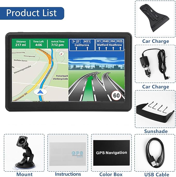 GPS Navigator for Car Truck RV, 7 Inch Touch Screen, Latest 2026 Maps for Car GPS, Support Voice Turn-by-Turn Guidance, Speed and Red Light Warning, Custom Truck Routing