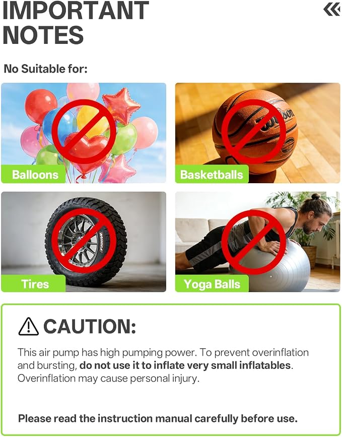 Electric Air Pump for Inflatables: Powerful AC 120V Air Mattress Pump with 5 Nozzles and Hose, Fast Inflation & Deflation for Gymnastics Track Mat, Pool Float, Raft