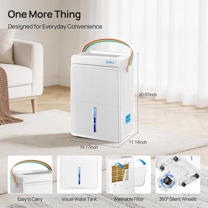KNKA Energy Star 4500 Sq.Ft Dehumidifier, Max 80 Pint/Day Dehumidifier with Drain Hose, Dehumidifier for Basement, Bedroom, Bathroom, Large Room, Smart Humidity Control, Dual Timer, Sleep Mode