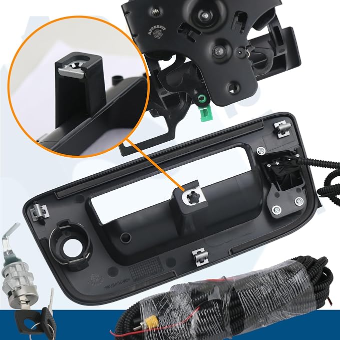 Backup Camera with Tailgate Handle & Bezel Trim & Lock Cylinder Compatible with 2007-2014 Chevrolet Chevy Silverado, GMC Sierra Truck 1500 2500 3500 Tailgate Parts