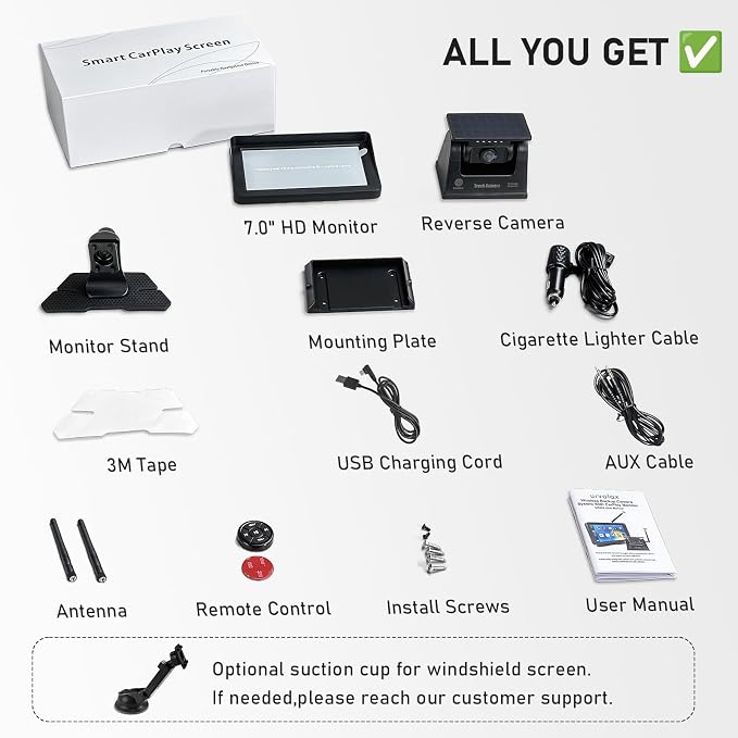 Wireless Backup Camera for Truck RV - 7" Portable Apple CarPlay Android Auto Touchscreen Monitor - 10000mAh Solar Magnetic Rear View Camera for Pickup, Trailer, Camper Van, Fifth Wheel, Box Semi Truck