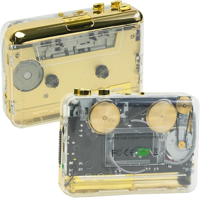 Auto Reverse &Clear Stereo Cassette Player,Built-in Cool Copper Wheel Movement&Earphone,Cassette Tape to MP3 Converter with Tape Converter Software,Powered by USB Power Cord or AA Battery
