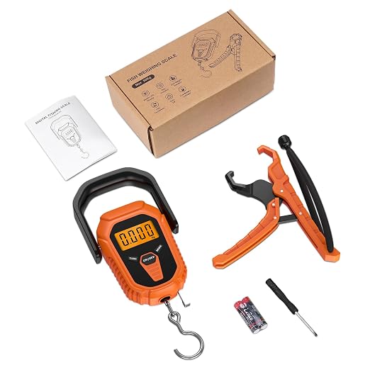 ORIA Digital Fish Scale with Lip Gripper, 110lb/50kg Hanging Scale, Floating Waterproof Fish Scale, Portable Luggage Scale with 38'' Built-in Tape Measure, LCD Backlit, Batteries, for Indoor, Outdoor