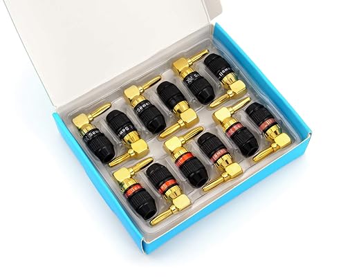 Sewell Deadbolt Right-Angle Banana Plugs, 6 Pairs Quick Connect Gold Plated Speaker Plugs 90 Degree