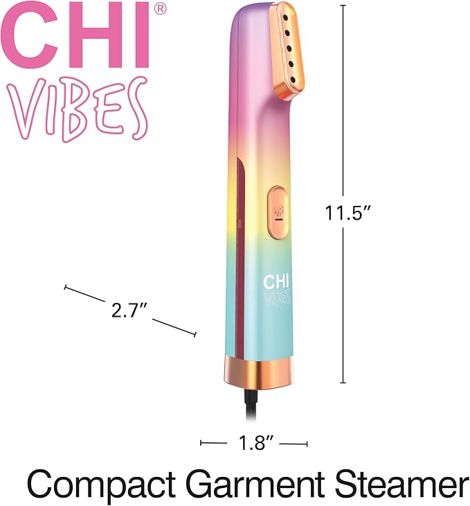 CHI VIBES Compact Garment Steamer for Clothes, Portable Handheld Travel Steamer, 800 Watts, 35-Second Heat-Up, 5 Minutes Continuous Steam, Wrinkle Remover, Pink