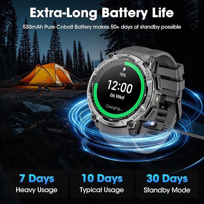 Military Smart Watch for Men with GPS, 1.43" AMOLED Bluetooth Call, LED Flashlight, Rugged Tactical Watch for Android iOS, 3ATM Waterproof Fitness Tracker with Heart Rate Pedometer (Black)