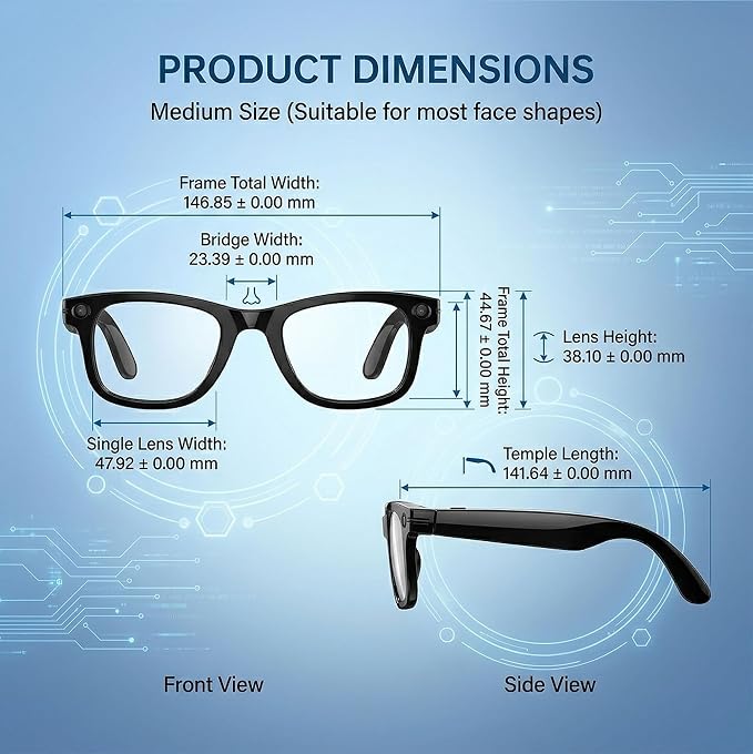 AI Smart Camera Glasses, 1080P HD POV Video Recording and Translator, Object Recognition, Bluetooth Audio for Music Calls, 290mAh Battery, Photochromic Lenses for Vlog, Travel and Work