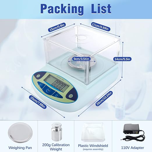 FOUR E'S SCIENTIFIC Lab Scale 300g x 0.001g Accuracy - High Precision Laboratory Analytical Balance with Windshield Digital Scientific Scale Jewelry/Kitchen Scale