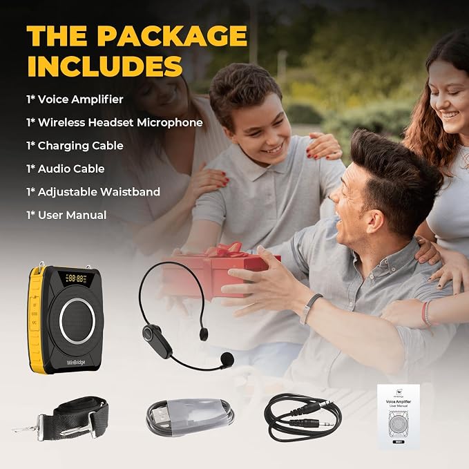 Voice Amplifier with Wireless Microphone Headset – Waterproof Portable Speaker Microphone with TWS Stereo, SOS, Recording – Rechargeable Bluetooth 5.0 PA System for Teachers, Coaches, Tour Guides
