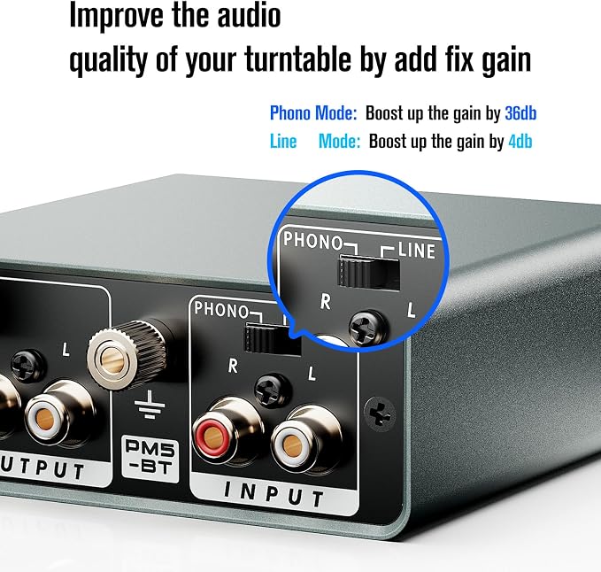 PM5BT Bluetooth 5.3 Transmitter Phono Preamp for Turntables, Wireless Record Player Preamplifier with Bass Treble EQ, MM Phonostage for BT Speakers & Headphones, Volume Control