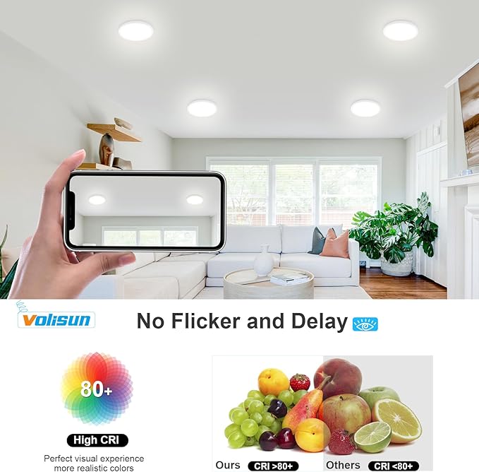 VOLISUN 8Pack 5CCT LED Flush Mount Ceiling Light, 7 inch Dimmable Ultra-Thin LED Ceiling Light Fixture, 3000K-6500K Selectable, 15W LED Ceiling Lights for Bedroom, Kitchen, Closet and Hallway (White)